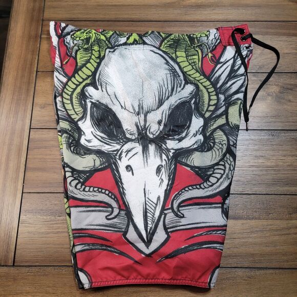 Tony Hawk Swim Trunks Sketched Snake & Skateboard Burgundy - Size XL - Picture 1 of 6